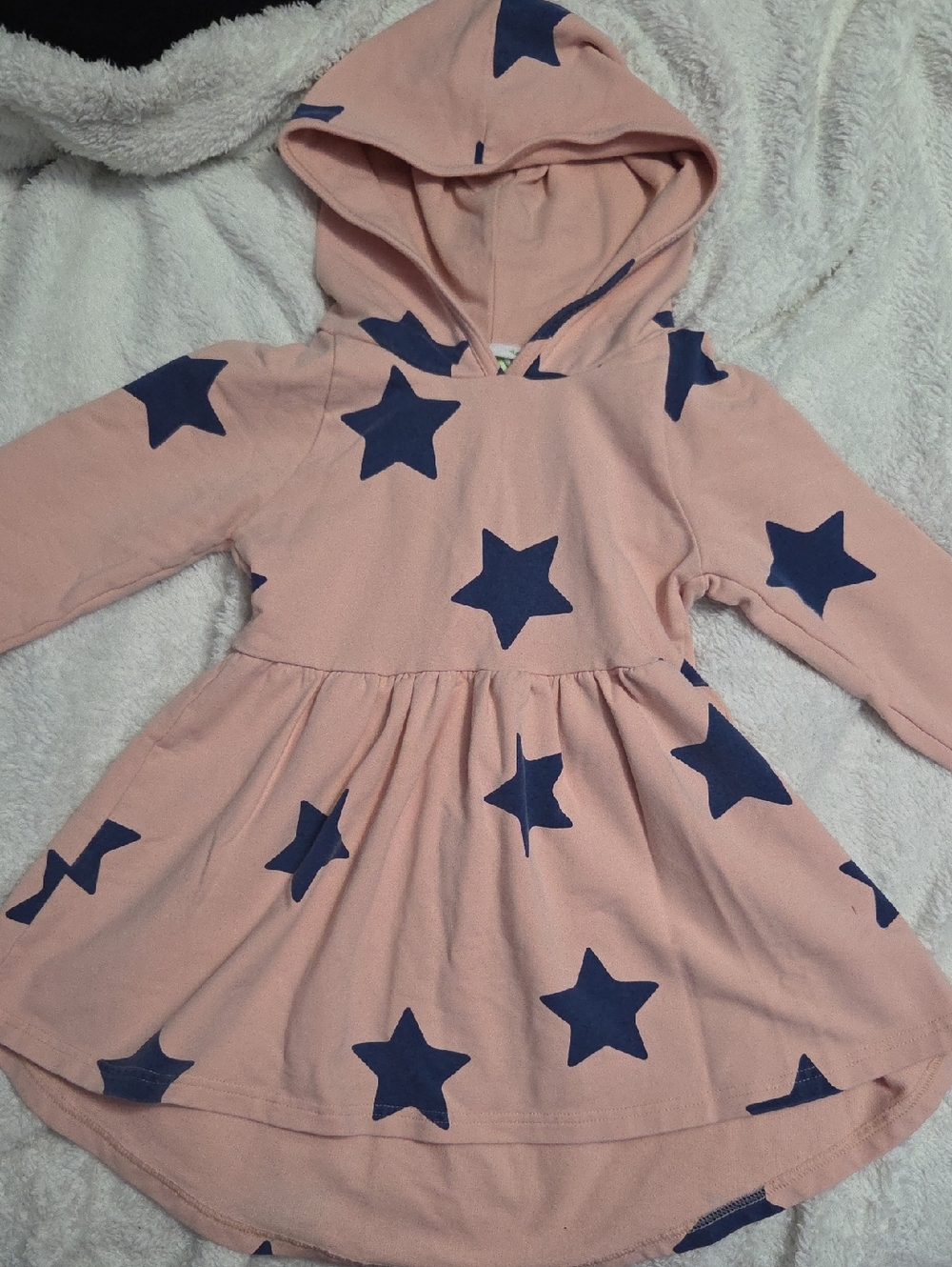 Girls' Hooded Peekaboo Beans Star-Print Casual Dress in Pink